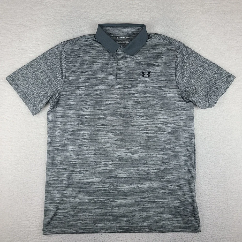 Under Armour Polo Shirt Mens XLT XL Tall Gray Heathered The Performance Loose